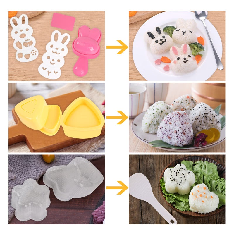 Machomby 10pcs Cute Onigiri DIY Rice Ball Molds - Animal Decorating, Triangle Shapes, Bento Sushi Maker Tool - Image 2